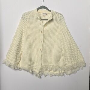 Vintage Cream Knit Button-Up Poncho (OS)